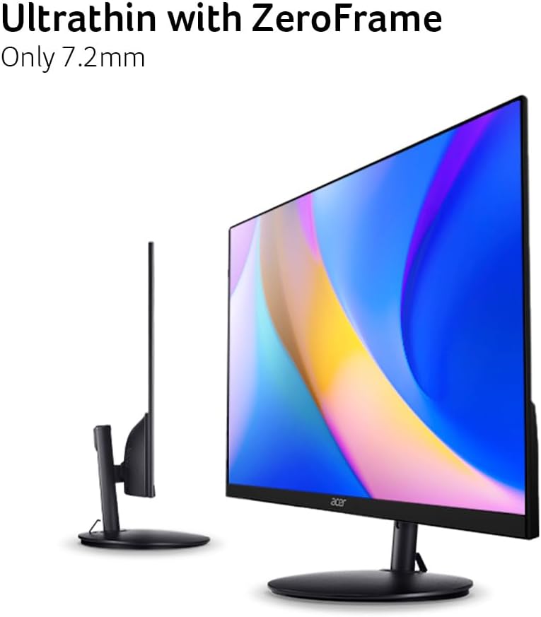 Acer SH272 G0bih 27' IPS Full HD (1920 x 1080) Ultra-Thin Gaming Office Monitor | Adaptive-Sync Support (FreeSync Compatible) | Up to 120Hz Refresh | 1ms (VRB) | Adjustable Stand | HDMI & VGA Ports