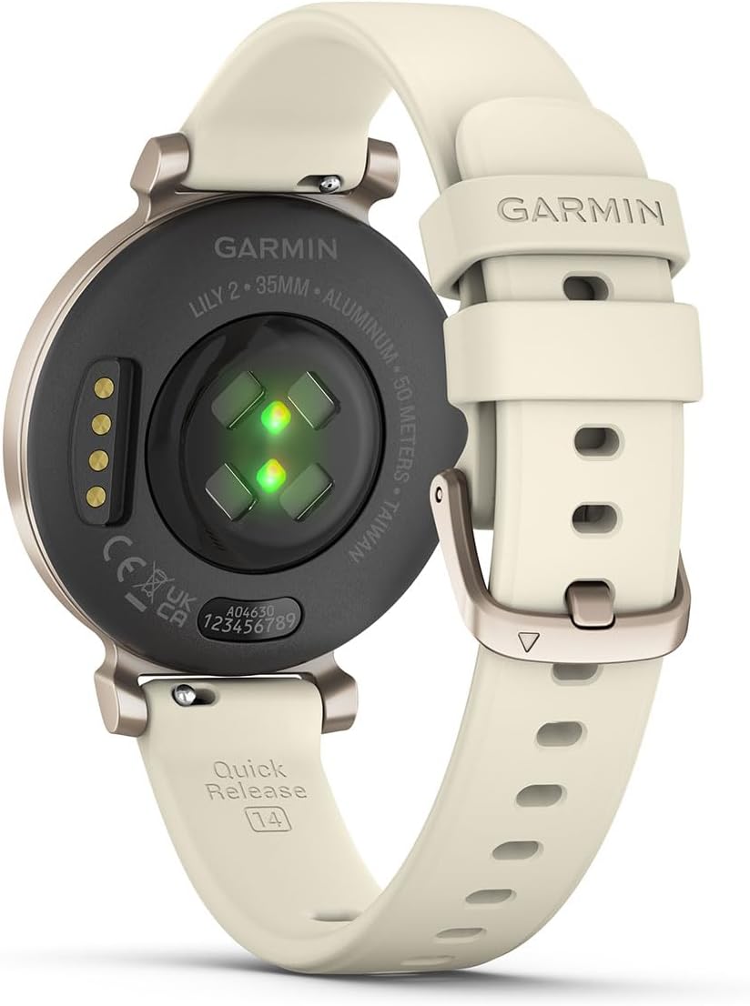 PlayBetter Garmin Lily 2 (Cream Gold/Coconut Silicone) Women's Fitness Smartwatch Bundle - Ladies Watch with Hidden Display, 5-Day Battery & Metal Case - Includes 5000mAh Portable Charger
