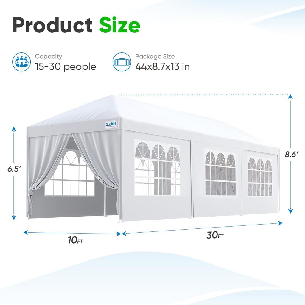 Quictent 10x30 Party Tent Gazebo Wedding Canopy Tent for Parties BBQ Shelter Pavilion with Removable Church Sidewalls & Elegant Church