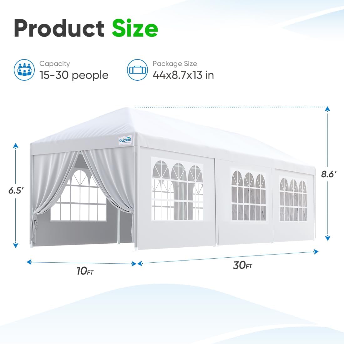 Quictent 10x30 Party Tent Gazebo Wedding Canopy Tent for Parties BBQ Shelter Pavilion with Removable Church Sidewalls & Elegant Church