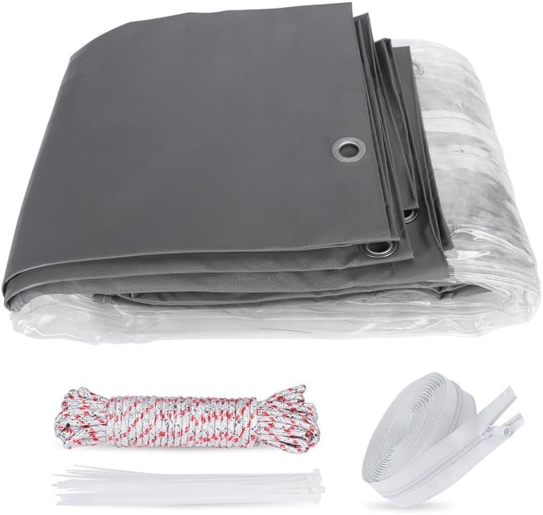 Clear Vinyl Curtains with Zippered Entry, 23oz Heavy Duty Waterproof Anti-UV and Tear-Resistant Tarpaulin with Grommets, Weatherproof Panels for Porch, Pergola, Gazebo, Balcony, Patio, Enclosure