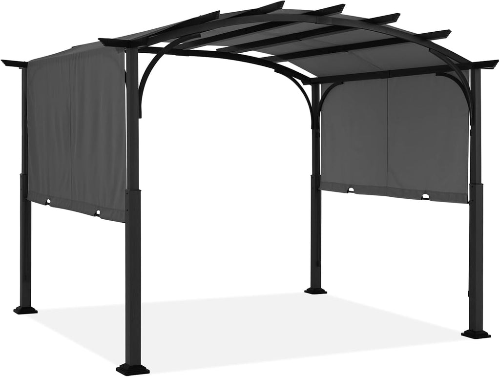 ABCCANOPY Outdoor Pergola 10'x10', Arched Patio Gazebo with Retractable Sun Shade, Dary Gray
