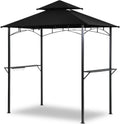 Grill Gazebo Canopy, 8'x 5' Outdoor BBQ Gazebo Shelter, Patio Double Tiered Tent for Barbecue and Picnic (Black)