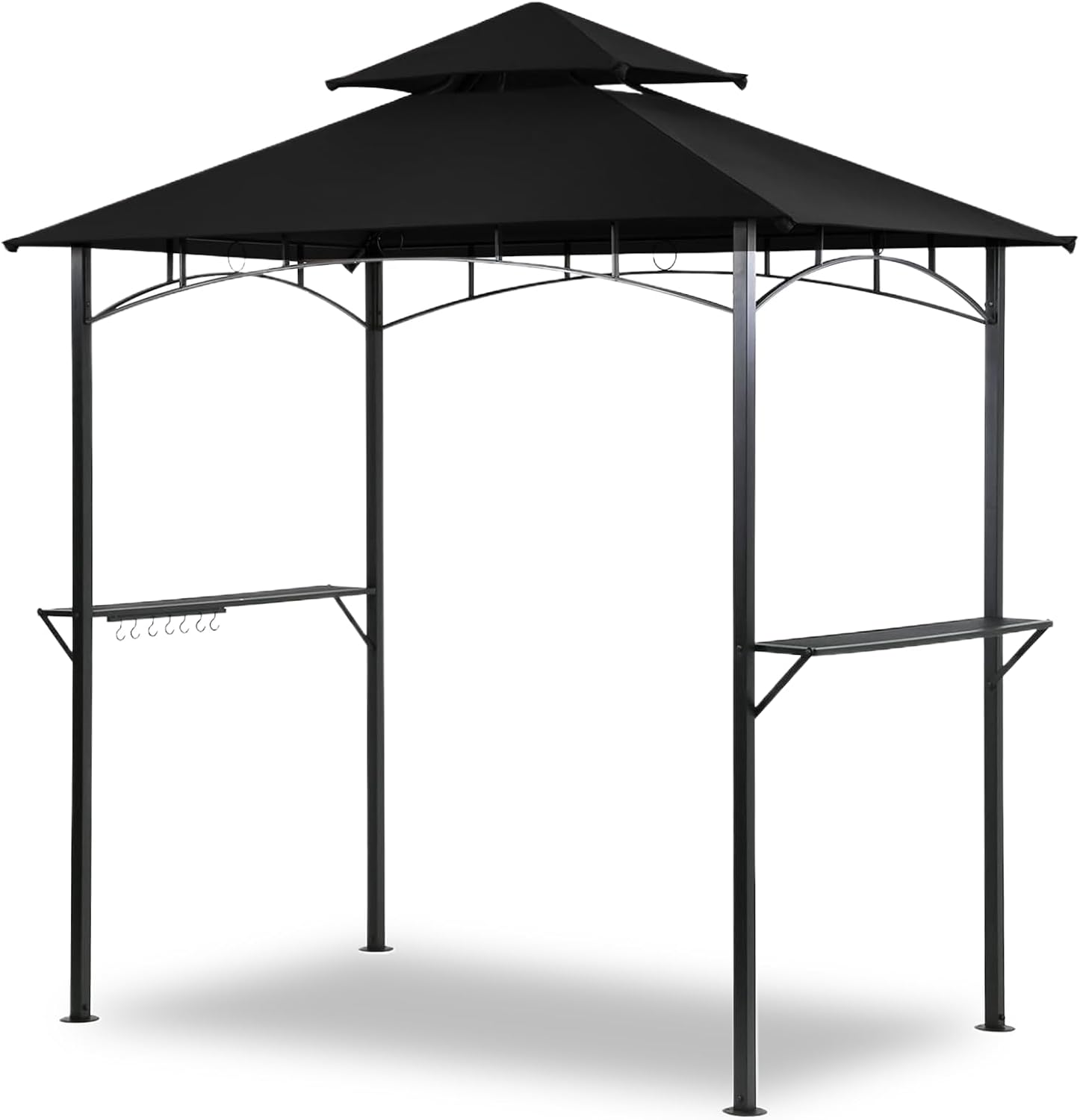 Grill Gazebo Canopy, 8'x 5' Outdoor BBQ Gazebo Shelter, Patio Double Tiered Tent for Barbecue and Picnic (Black)