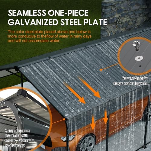 【LuckyNote】 12X20 FT Metal Carport, Outdoor Car Shelter All Weather, Heavy Duty Outdoor Galvanized Car Shelter for Car Boat Truck and SUVs Black,The Package Will be Shipped in 3 Separate parcels