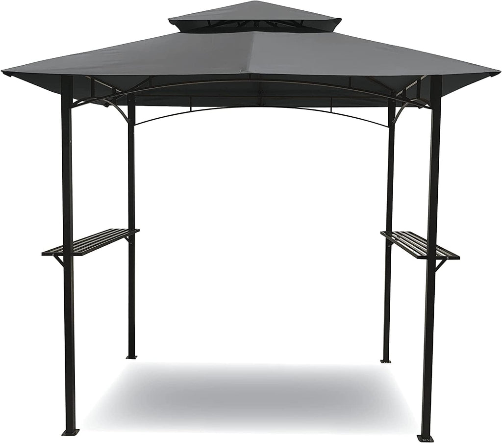 BACKYARD EXPRESSIONS PATIO · HOME · GARDEN Grilling Gazebo w/LED Lights, Barbecue Grill Canopy Tent w/Air Vent, Double Tiered, Powder Coated Steel Frame, Black and Gray - 8' x 5' (911268-NM)