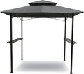 BACKYARD EXPRESSIONS PATIO · HOME · GARDEN Grilling Gazebo w/LED Lights, Barbecue Grill Canopy Tent w/Air Vent, Double Tiered, Powder Coated Steel Frame, Black and Gray - 8' x 5' (911268-NM)
