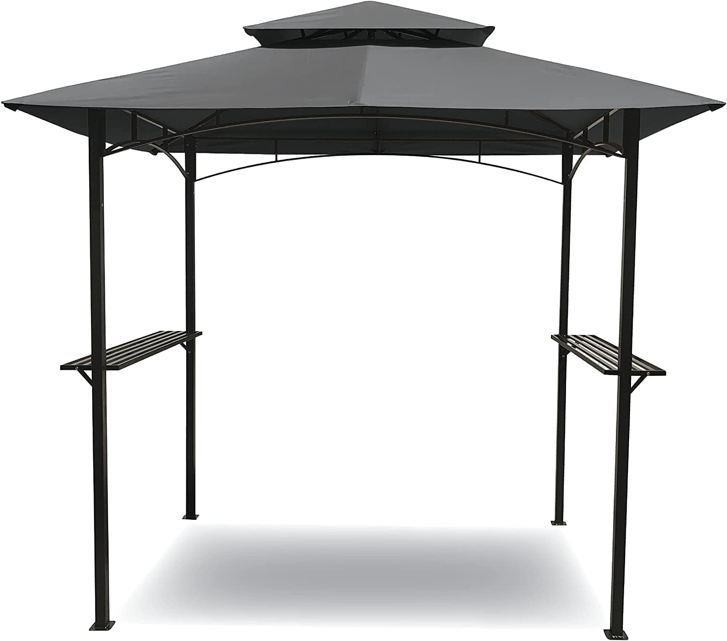 BACKYARD EXPRESSIONS PATIO · HOME · GARDEN Grilling Gazebo w/LED Lights, Barbecue Grill Canopy Tent w/Air Vent, Double Tiered, Powder Coated Steel Frame, Black and Gray - 8' x 5' (911268-NM)