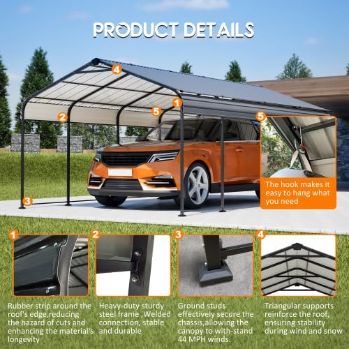 【LuckyNote】 12X20 FT Metal Carport, Outdoor Car Shelter All Weather, Heavy Duty Outdoor Galvanized Car Shelter for Car Boat Truck and SUVs Black,The Package Will be Shipped in 3 Separate parcels