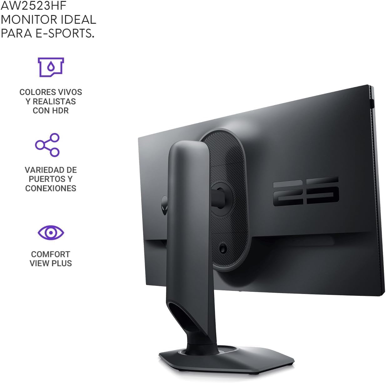 Alienware Gaming Monitor AW2523HF 24.5'' IPS LED FHD 360Hz Display, AMD FreeSync Monitor (USB, HDMI),Height/Tilt/Swivel/Pivot Adjustability, Dark Side of The Moon with HEX Accessories