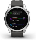 Garmin Fenix 7S, Smaller Sized Adventure smartwatch, Rugged Outdoor Watch with GPS, Touchscreen, Health and Wellness Features, Silver with Graphite Band