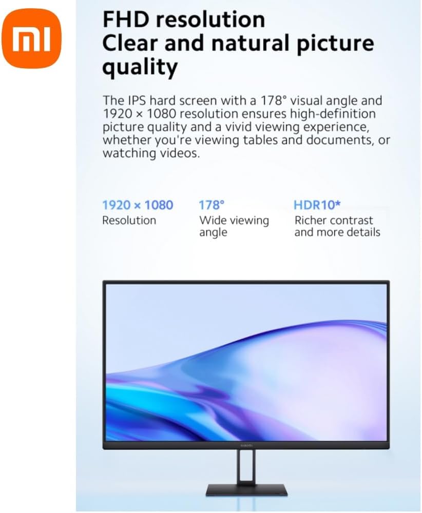 XIAOMI A27i 27 inch Monitor, 100Hz high Refresh Rate, IPS Hard Screen, 7.5mm Ultra-Slim Body, 1080p FHD Resolution, ∆Е<2 Factory Color Calibration for Each Screen, DP 1.4 Supported and Easy mounting
