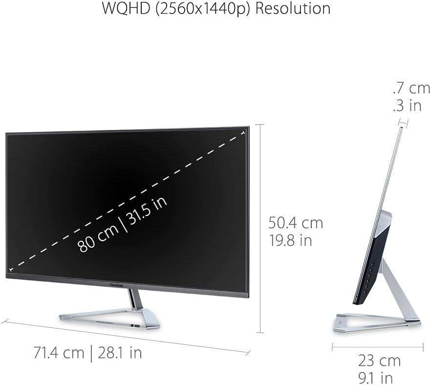 ViewSonic VX3276-2K-MHD 32 Inch 1440p Monitor, IPS with Screen Split Capability and Eye Care Technology for Home and Office Entertainment, Ultra-Thin Bezels, DisplayPort, and HDMI Inputs