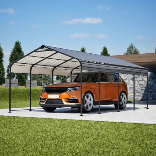 【LuckyNote】 12X20 FT Metal Carport, Outdoor Car Shelter All Weather, Heavy Duty Outdoor Galvanized Car Shelter for Car Boat Truck and SUVs Black,The Package Will be Shipped in 3 Separate parcels