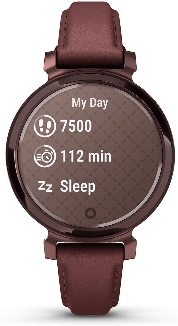 PlayBetter Garmin Lily 2 Classic (Dark Bronze/Mulberry Leather) Women's Fitness Smartwatch Bundle - Ladies Watch with Hidden Display, 5-Day Battery & Garmin Pay - Includes Portable Charger
