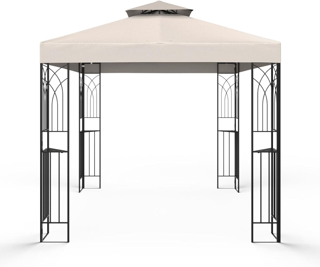 8x8 Outdoor Gazebo for Backyard, Patio Gazebo Tent with Corner Shelves, Beige