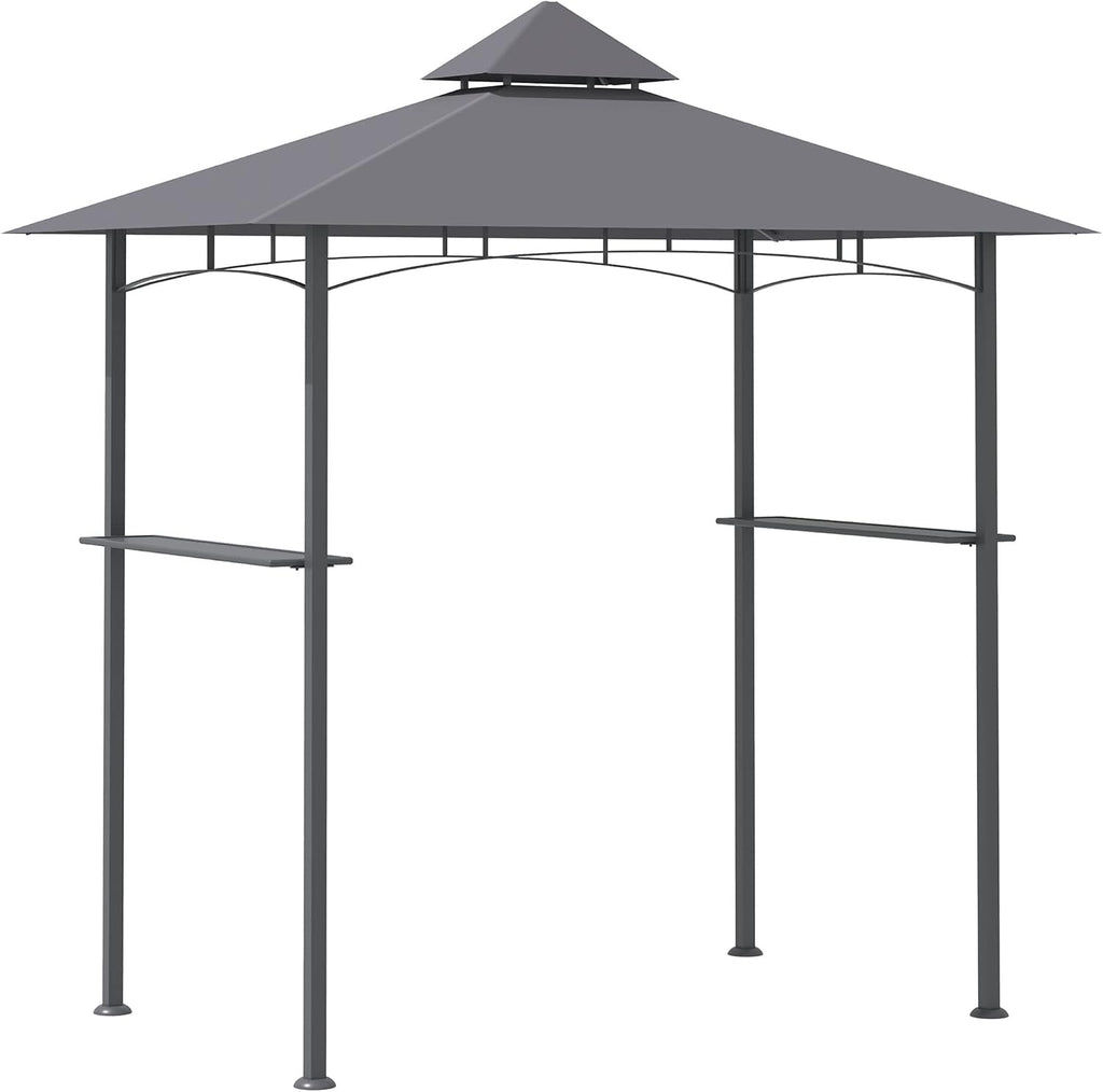Outsunny 8' x 5' Grill Gazebo with 2 Side Shelves, Outdoor BBQ Gazebo with Double Roof, Steel Grill Tent Canopy for Patio Yard Garden, Gray