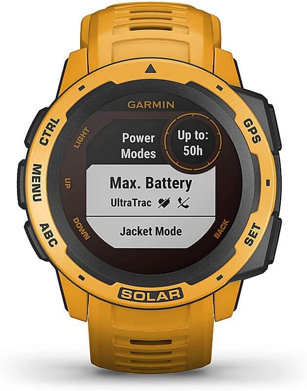 Garmin Instinct Solar, Solar-Powered Rugged Outdoor Smartwatch, Built-in Sports Apps and Health Monitoring, Sunburst Yellow (Renewed)