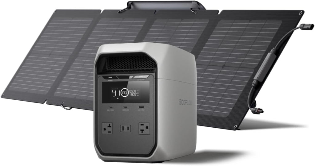 EF ECOFLOW Solar Generator Delta 3 Classic 1024Wh with 110W Solar Panel, LFP Battery Portable Power Station 1800W AC/100W USB-C Output (3600W Surge), 1 Hr Fast Charge for Home, Camping, RV