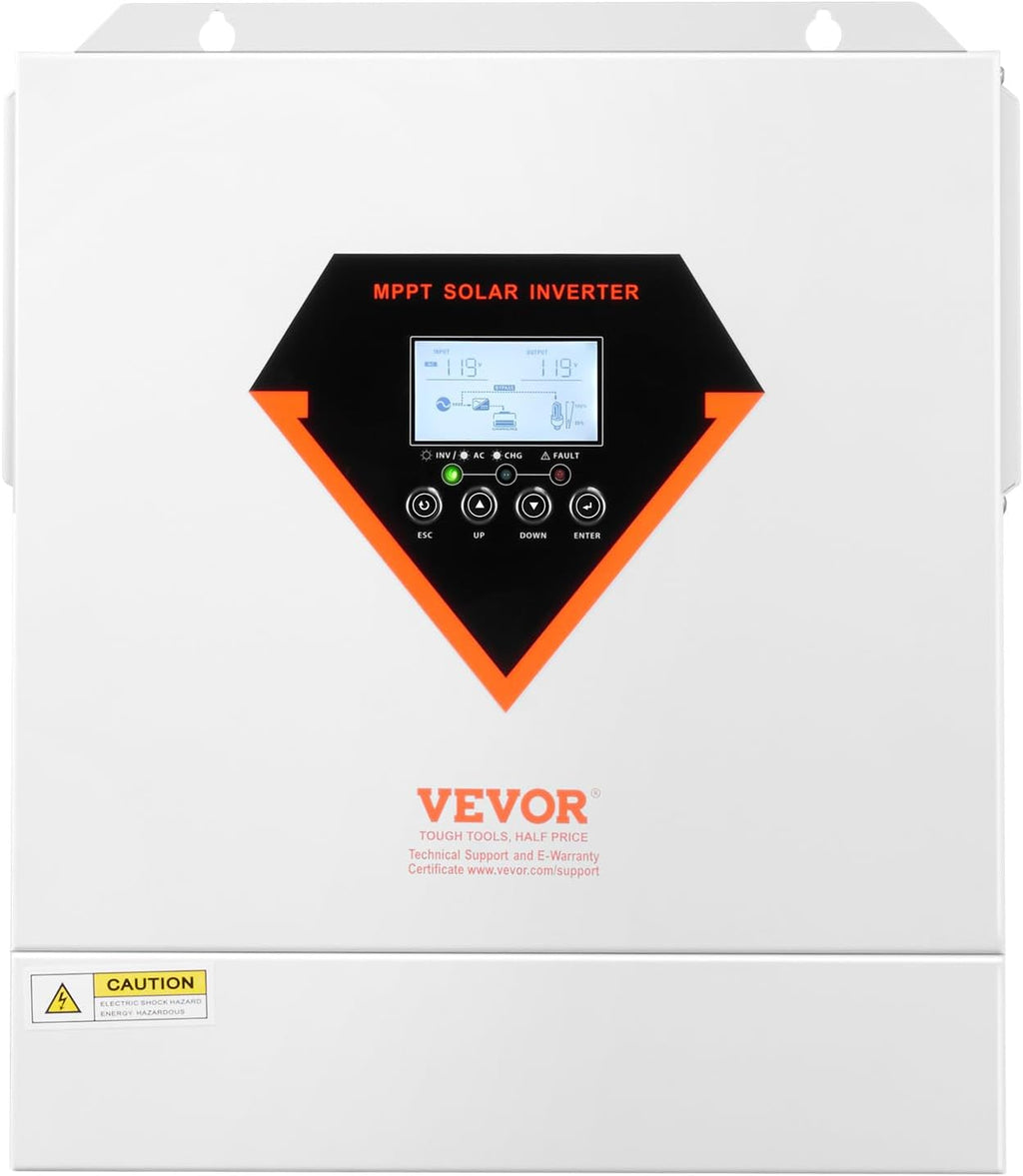 VEVOR Hybrid Solar Inverter, 3000W, Single Phase Pure Sine Wave Power Inverter, 24V DC to 110/120V AC, with Built-in 100A MPPT Solar Charge Controller, for Off-Grid System Lead Acid Lithium Battery