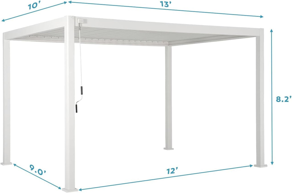 Mirador 111S Round Louvered Pergola Gazebo, 10Ft x 13Ft, Full Aluminum Frame, Adjustable Roof, Outdoor, Durable, White