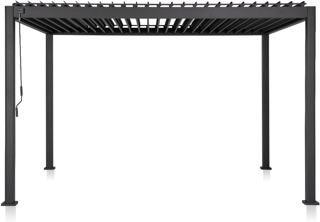 Mirador 111S Round Louvered Pergola Gazebo, 10Ft x 13Ft, Full Aluminum Frame, Adjustable Roof, Outdoor, Durable, Charcoal