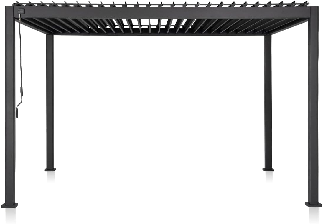 Mirador 111S Round Louvered Pergola Gazebo, 10Ft x 13Ft, Full Aluminum Frame, Adjustable Roof, Outdoor, Durable, Charcoal