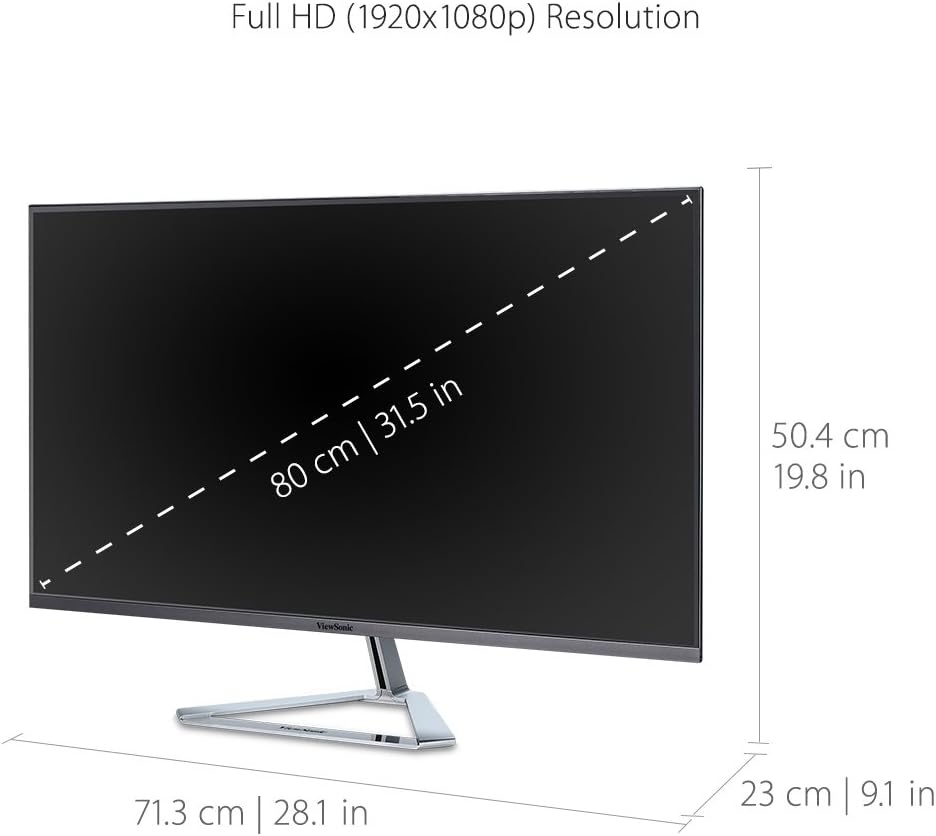 ViewSonic VX3276-MHD 32 Inch 1080p Monitor, IPS with Screen Split Capability and Eye Care Technology for Home and Office Entertainment, Ultra-Thin Bezels, DisplayPort, and HDMI Inputs