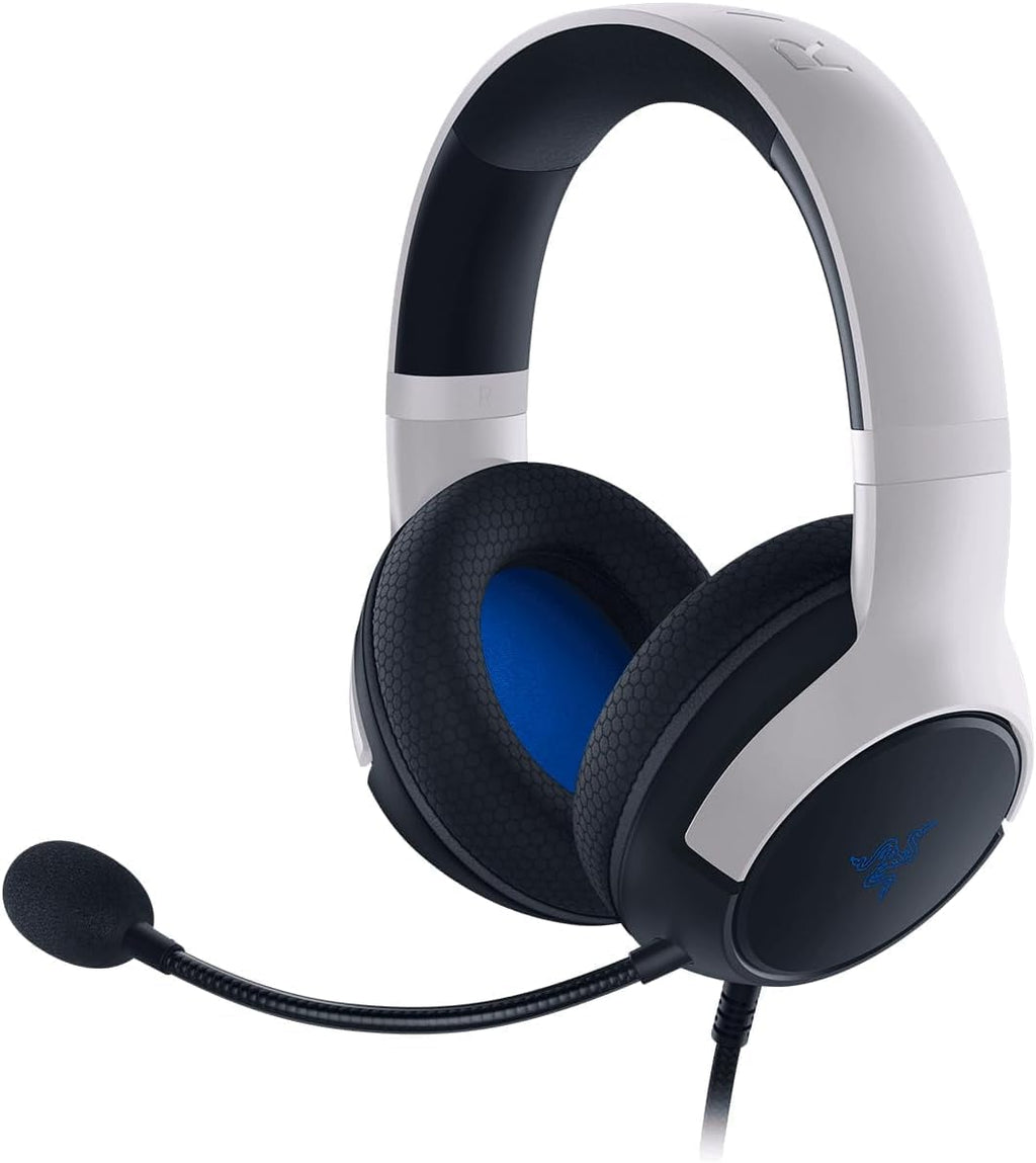 Razer Kaira X Wired Gaming Headset for PS5, PS4, Mac PC, Mobile - White and Black Bundle Including: Headphone Holder, Headphone Cleaner, Cable Ties, Fiber Cloth