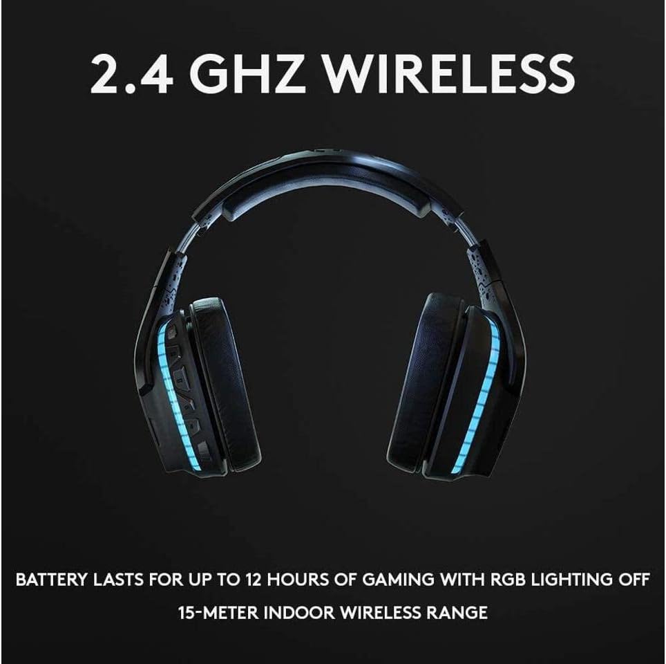 Logitech G935 Wireless DTS:X 7.1 Surround Sound LIGHTSYNC RGB PC Gaming Headset - Black, blue (Renewed)