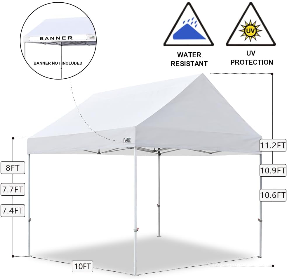Eurmax USA Patented 10x10 Pop Up Canopy Tent Party Tent Commercial Instant Canopies Shelter with Heavy Duty Roller Bag,Bonus 4 Sand Bags (Snow White)