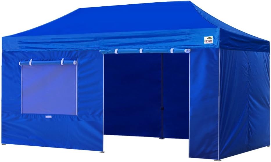 Eurmax USA Professional Pop up Canopy Wedding Party Tent Instant Outdoor Gazebo with Side Walls Aluminum Frame Commercial Grade Bonus Roller Bag(Blue)