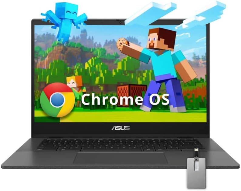 ASUS Chromebook 14' FHD Anti-Glare Laptop, MediaTek Kompanio 520, 4GB LPDDR4X, 64GB eMMC, Webcam, WiFi 6, Bluetooth, Chrome OS, Gravity Gray, CM1402CM2A-M8186