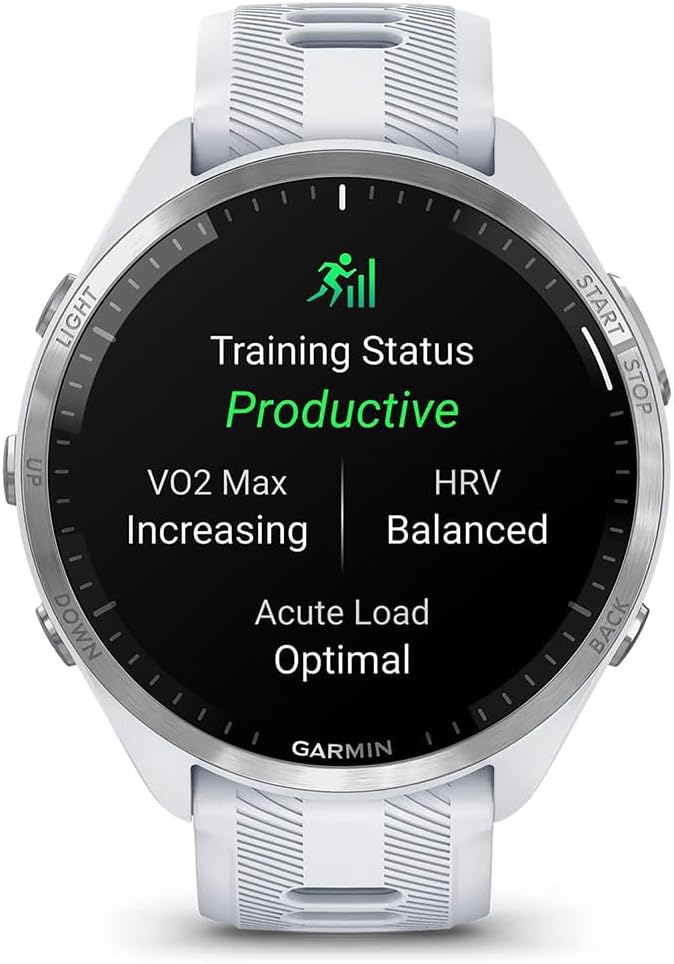 Garmin 010-02809-01 Forerunner 965 Running Smartwatch Whitestone and Powder Gray | Official USA Partner Model | Bundle with Deco Essentials Exclusive 26 Month CPS Enhanced Protection Pack