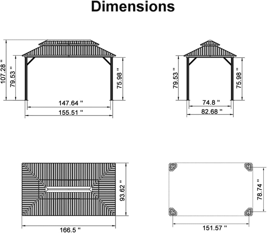 PURPLE LEAF 8' X 14' Outdoor Hardtop Gazebo Metal Frame Galvanized Steel Double Roof with Curtains and Nettings for Patio Desk Backyard Bronze