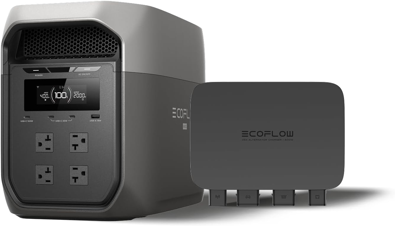 EF ECOFLOW Portable Power Station DELTA 3 MAX with 500W Alternator Charger, 3400W X-Boost Output, Ultra-Fast 0-80% Charging in 1.13 Hr, Home Backup & RV Camping