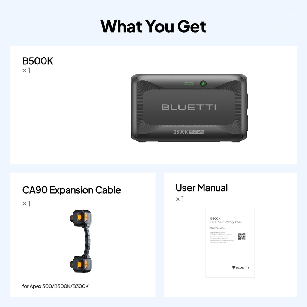 BLUETTI B500K Expansion Battery for Apex 300 Portable Power Station, 5120Wh LiFePO4 Battery Pack, Solar Generator Add-on Module for Home Backup, Emergency, Off-Grid (Expansion Cable CA90 Included)