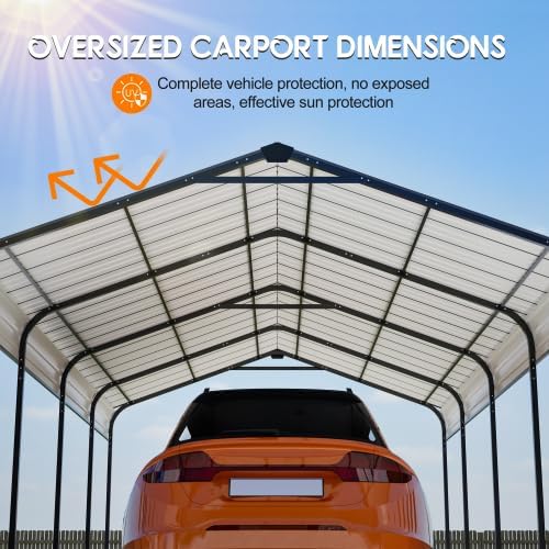 【LuckyNote】 12X20 FT Metal Carport, Outdoor Car Shelter All Weather, Heavy Duty Outdoor Galvanized Car Shelter for Car Boat Truck and SUVs Black,The Package Will be Shipped in 3 Separate parcels