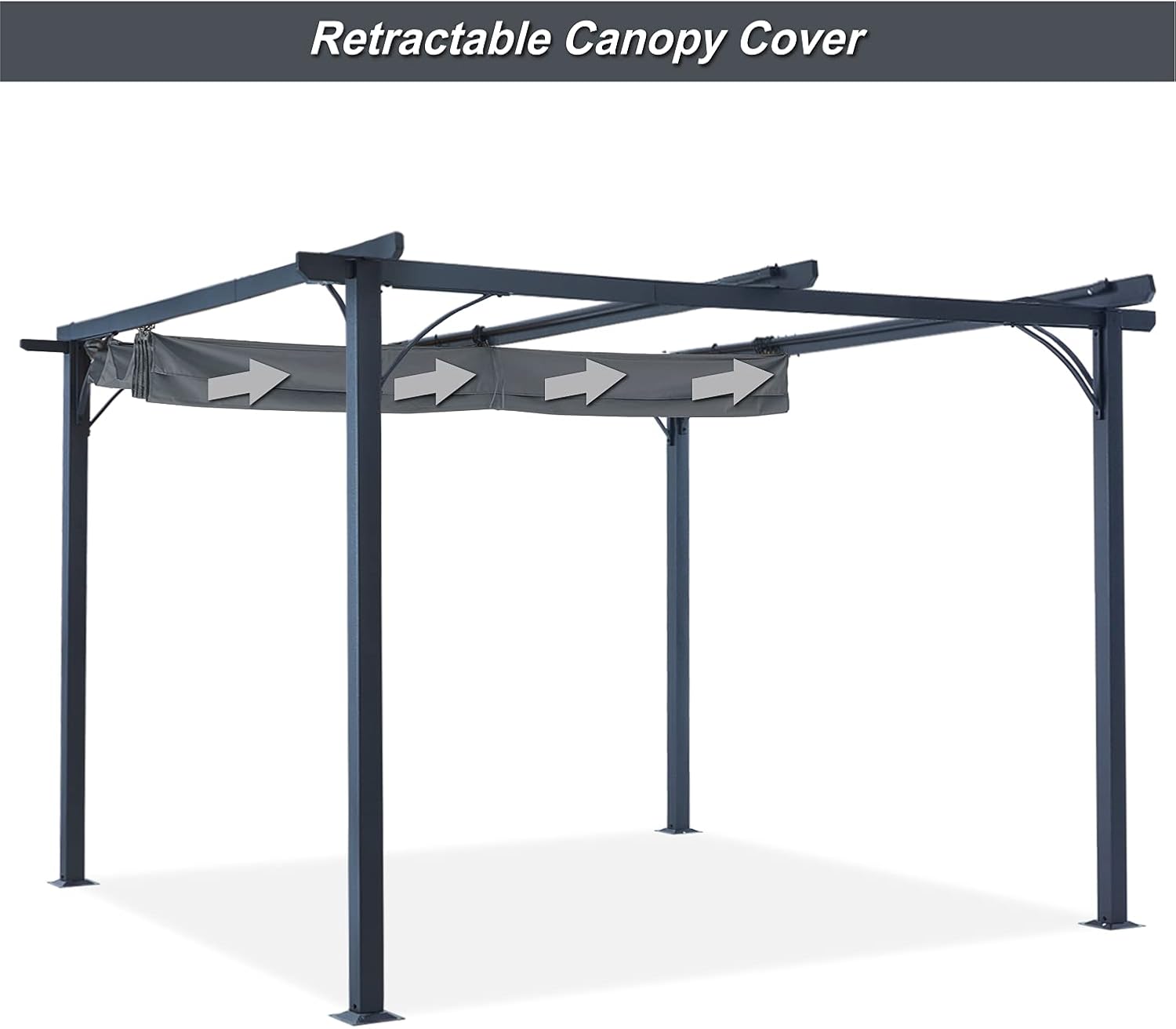 ABCCANOPY Patio Pergola 11x11 - Outdoor Sun Shade Canopy with Retractable Roof for Garden Porch Backyard (Dark Gray)