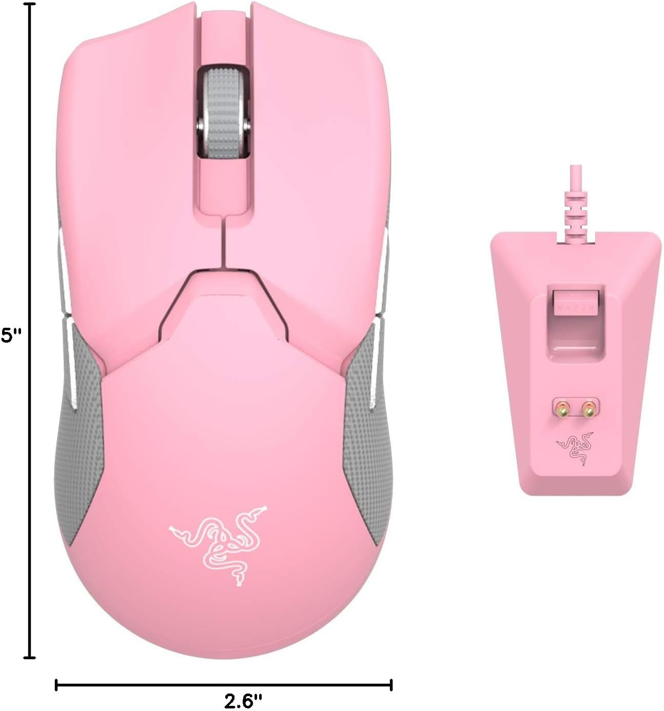 Razer Viper Ultimate Lightweight Wireless Gaming Mouse & RGB Charging Dock: Hyperspeed Wireless Technology - 20K DPI Optical Sensor - 78g - Optical Mouse Switch - 70 Hr Battery - Quartz Pink