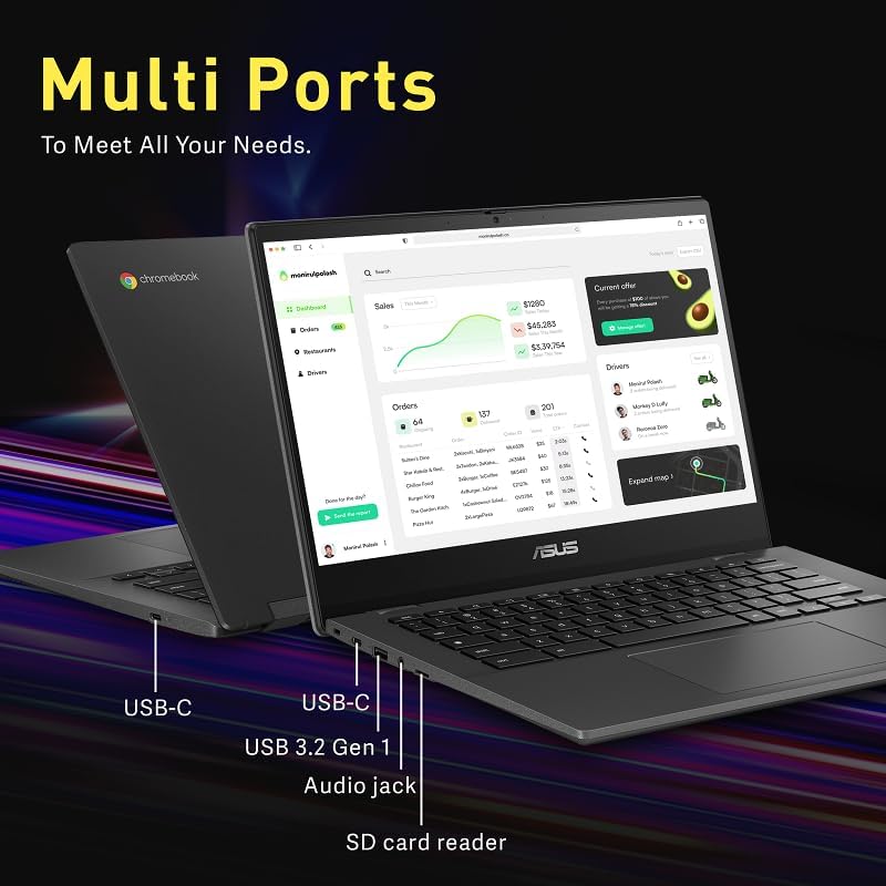 ASUS Chromebook 14' FHD Anti-Glare Laptop, MediaTek Kompanio 520, 4GB LPDDR4X, 64GB eMMC, Webcam, WiFi 6, Bluetooth, Chrome OS, Gravity Gray, CM1402CM2A-M8186