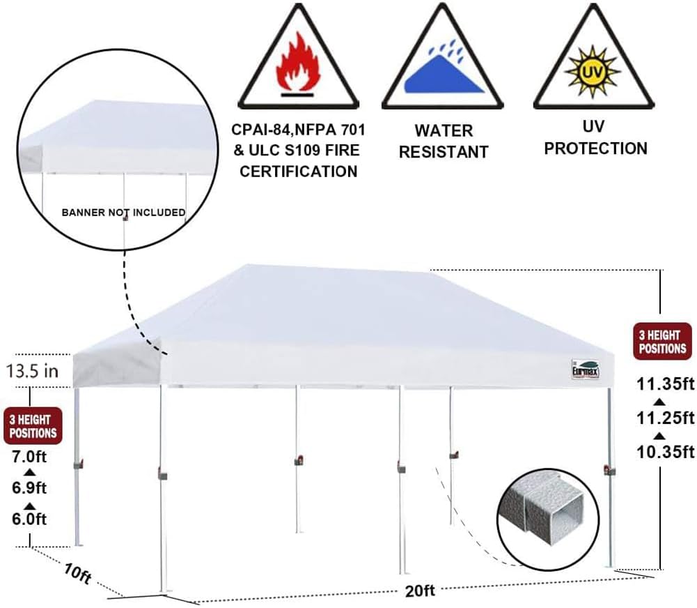 Eurmax USA 10x20ft Pop Up Canopy, Commercial Instant Tent for Outdoor Events, Patented No-Tip Rolling Storage Bag with 6 Sandbags,UV & Water Resistant,Heavy Duty Portable Shelter Gazebo,Yellow