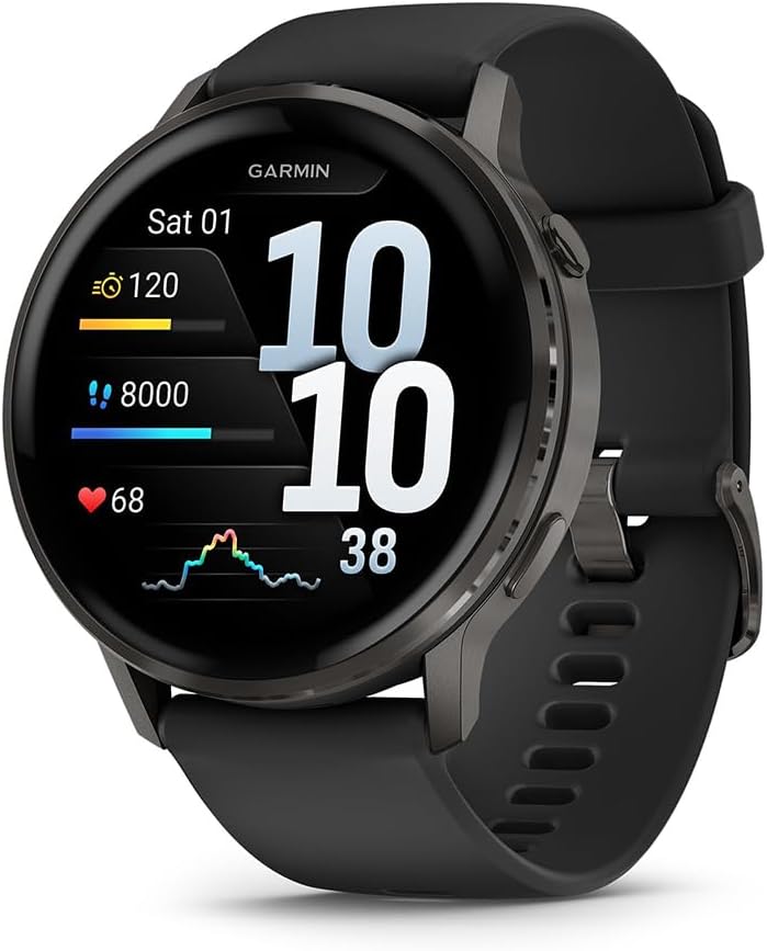 Garmin 010-03014-00 Venu 4, 45 mm Health & Fitness GPS Smartwatch, Slate with Black Silicone Band Bundle with Deco Essentials Exclusive 26 Month CPS Enhanced Protection Pack