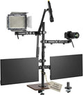 Mount-It! All in One Live Streaming Equipment - 5 Arm Desk Mount - Holds Dual Monitors, Cameras, Ring Light with Mic Desktop Stand Set, YouTube Setup for Podcasting, Gaming, Zoom, Clamp/Grommet Base