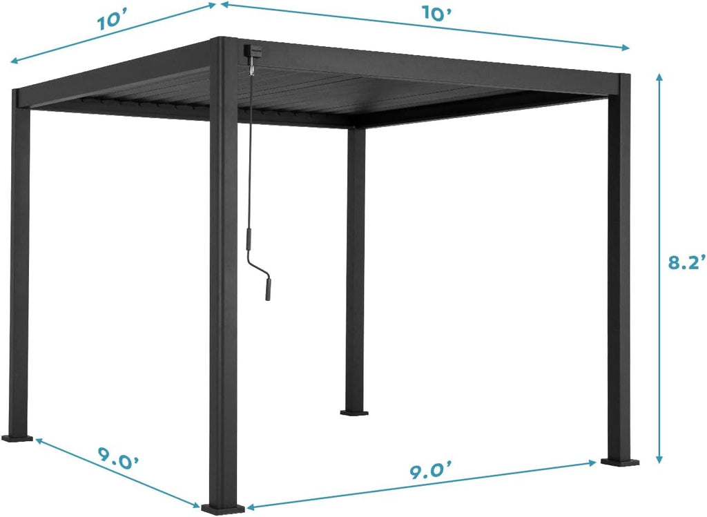 Mirador 111S Round Louvered Pergola Gazebo, 10Ft x 10Ft, Full Aluminum Frame, Adjustable Roof, Outdoor, Durable, Charcoal