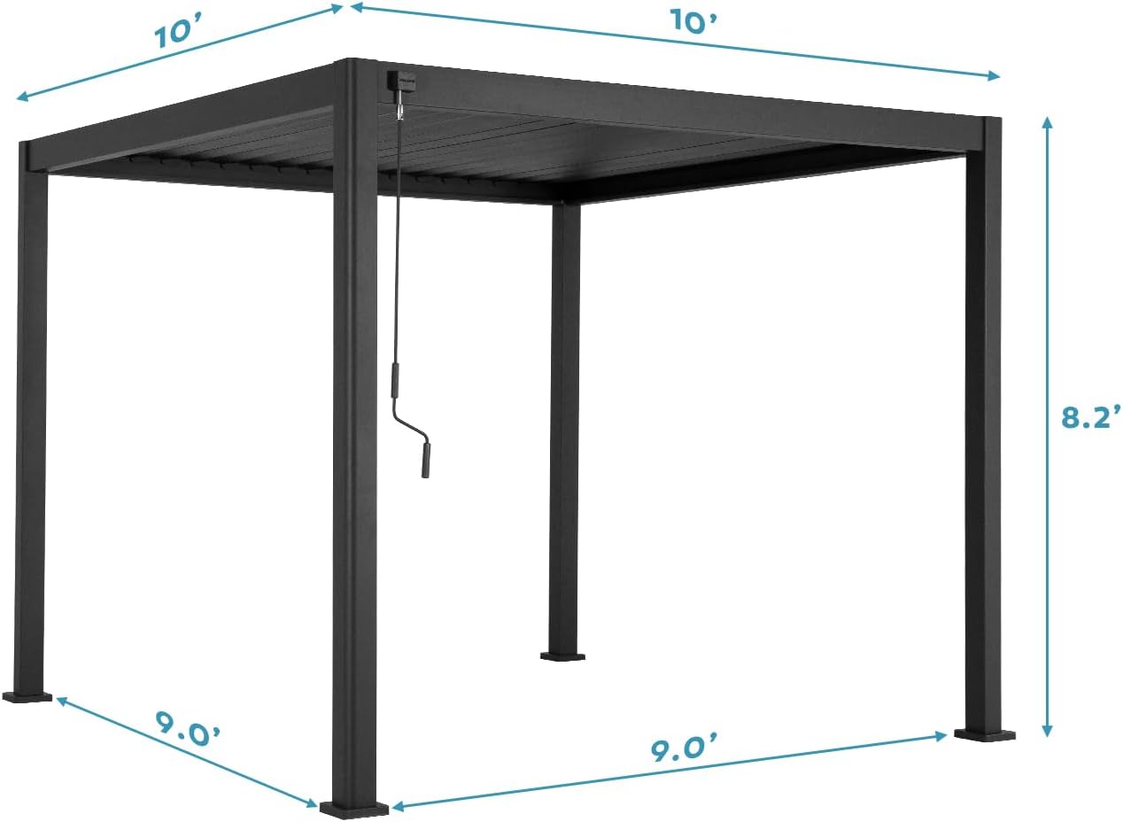 Mirador 111S Round Louvered Pergola Gazebo, 10Ft x 10Ft, Full Aluminum Frame, Adjustable Roof, Outdoor, Durable, Charcoal