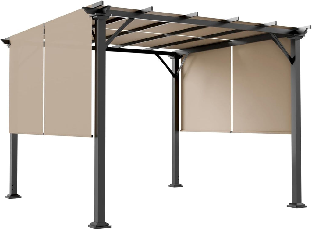 EAGLE PEAK 10x10 Outdoor Gazebo Pergola with Retractable Sun Shade Top for Patio, Garden, Backyard, Steel Frame, Beige