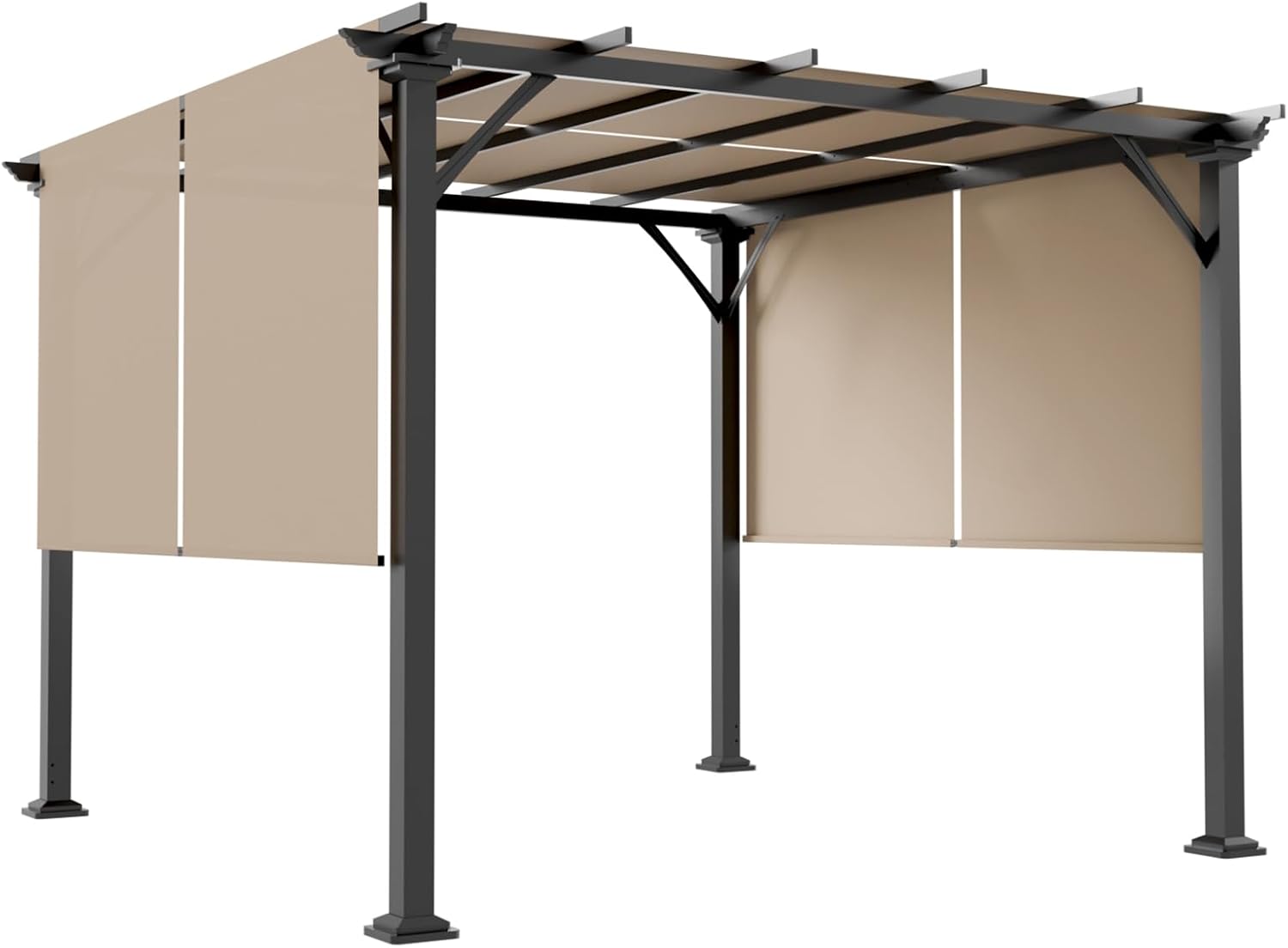 EAGLE PEAK 10x10 Outdoor Gazebo Pergola with Retractable Sun Shade Top for Patio, Garden, Backyard, Steel Frame, Beige