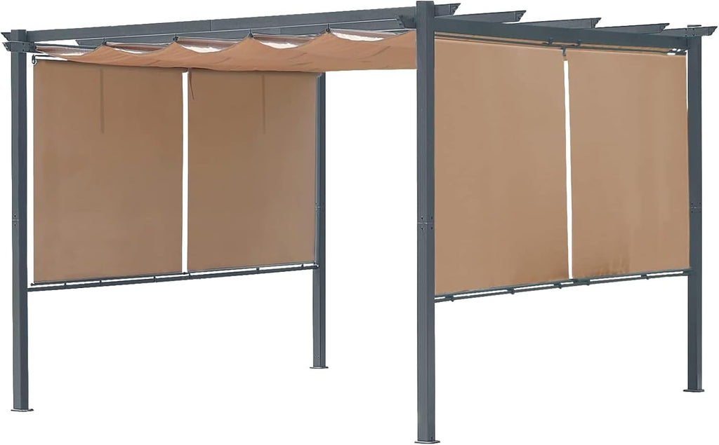 10 x 12 Ft Outdoor Aluminum Pergola, Retractable Canopy & 2 Sides Shades for Patio Backyard Garden Deck