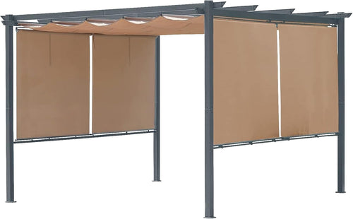 10 x 12 Ft Outdoor Aluminum Pergola, Retractable Canopy & 2 Sides Shades for Patio Backyard Garden Deck